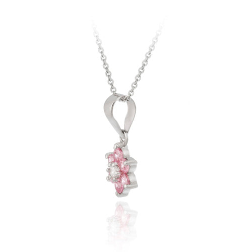 Sterling Silver Pink & Clear CZ Flower Pendant-2