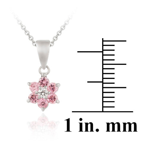 Sterling Silver Pink & Clear CZ Flower Pendant-3