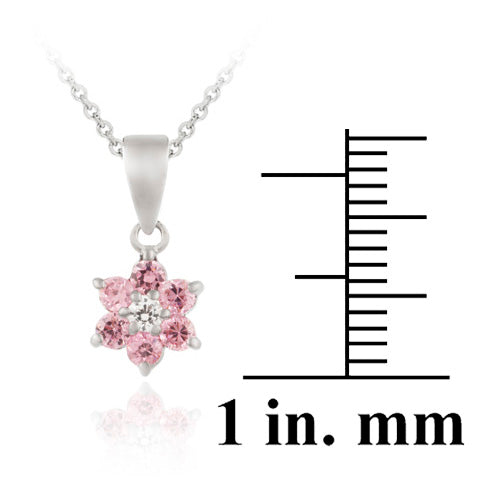Sterling Silver Pink & Clear CZ Flower Pendant