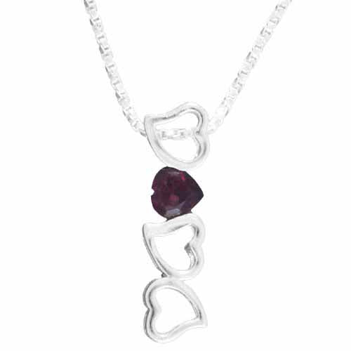 Sterling Silver Garnet Open Hearts Vertical Slide Pendant