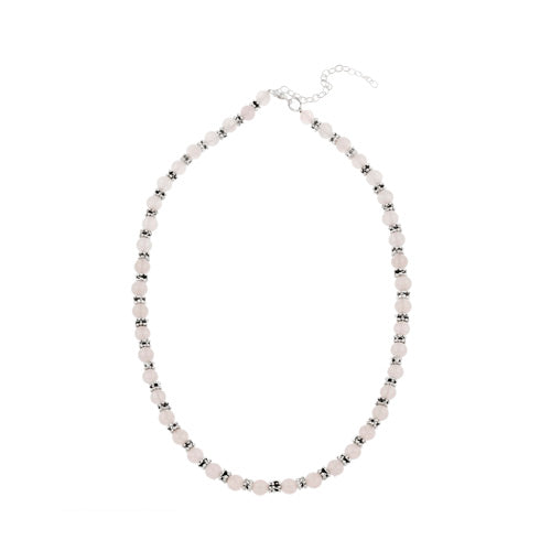 Rose Quartz Sterling Silver Bali Beaded Necklace