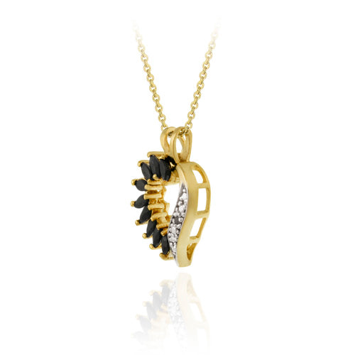 18K Gold over Sterling Silver 1&1/10 ct Sapphire Diamond Accent Heart Necklace-2