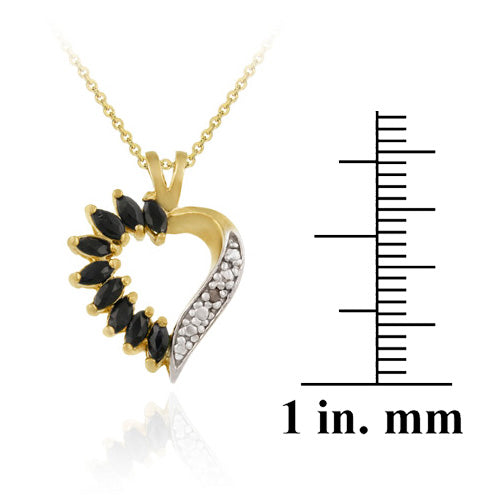 18K Gold over Sterling Silver 1&1/10 ct Sapphire Diamond Accent Heart Necklace-3