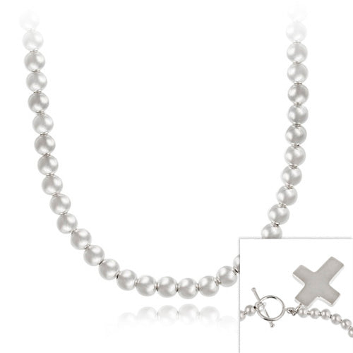 Sterling Silver Beaded Cross 16 Inch Necklace