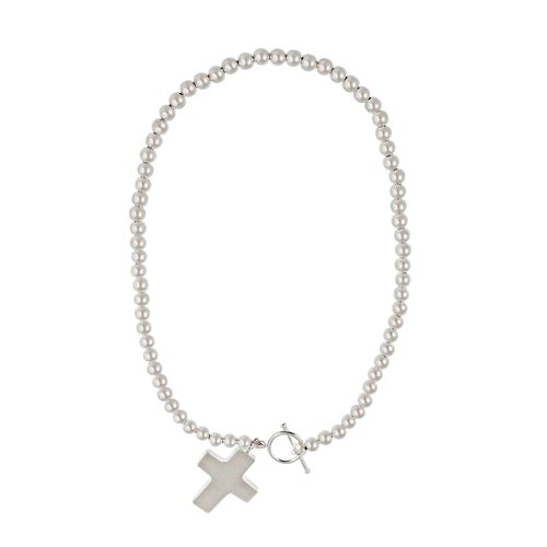 Sterling Silver Beaded Cross 16 Inch Necklace