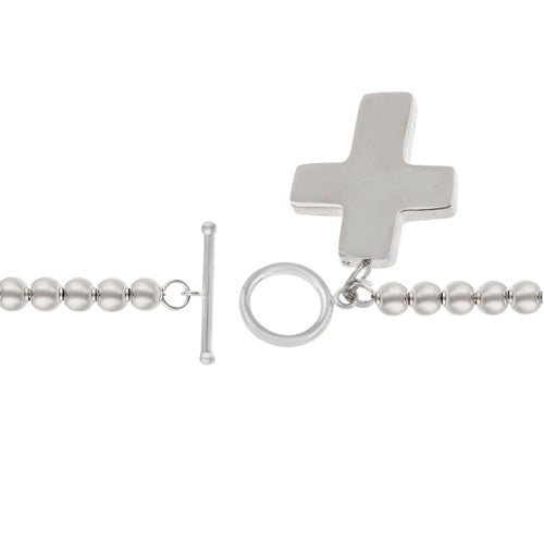 Sterling Silver Beaded Cross 16 Inch Necklace-3