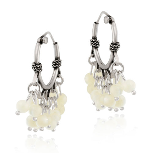 Sterling Silver Beaded Chandelier Genuine Mother of Pearl Earrings