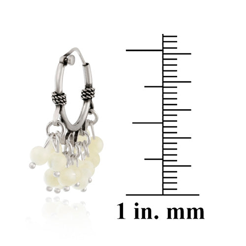 Sterling Silver Beaded Chandelier Genuine Mother of Pearl Earrings-3