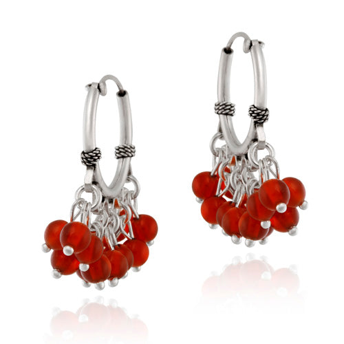 Sterling Silver Beaded Chandelier Carnelian Earrings