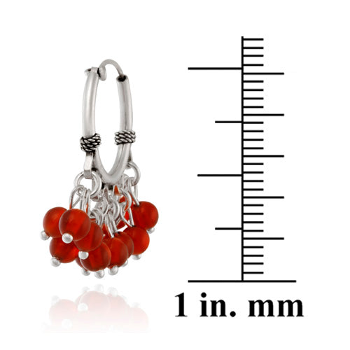Sterling Silver Beaded Chandelier Carnelian Earrings-3