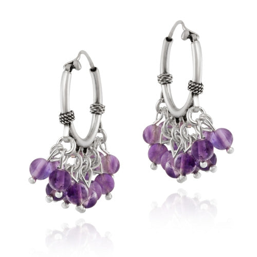 Sterling Silver Beaded Chandelier Genuine Amethyst Earrings