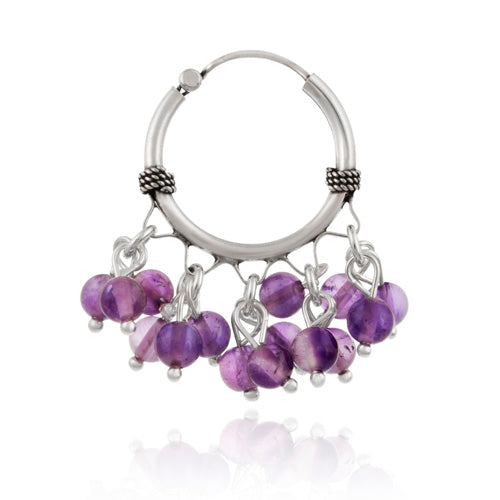 Sterling Silver Beaded Chandelier Genuine Amethyst Earrings-2