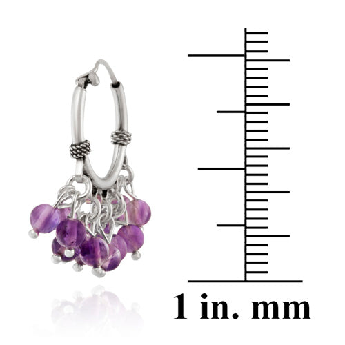 Sterling Silver Beaded Chandelier Genuine Amethyst Earrings-3