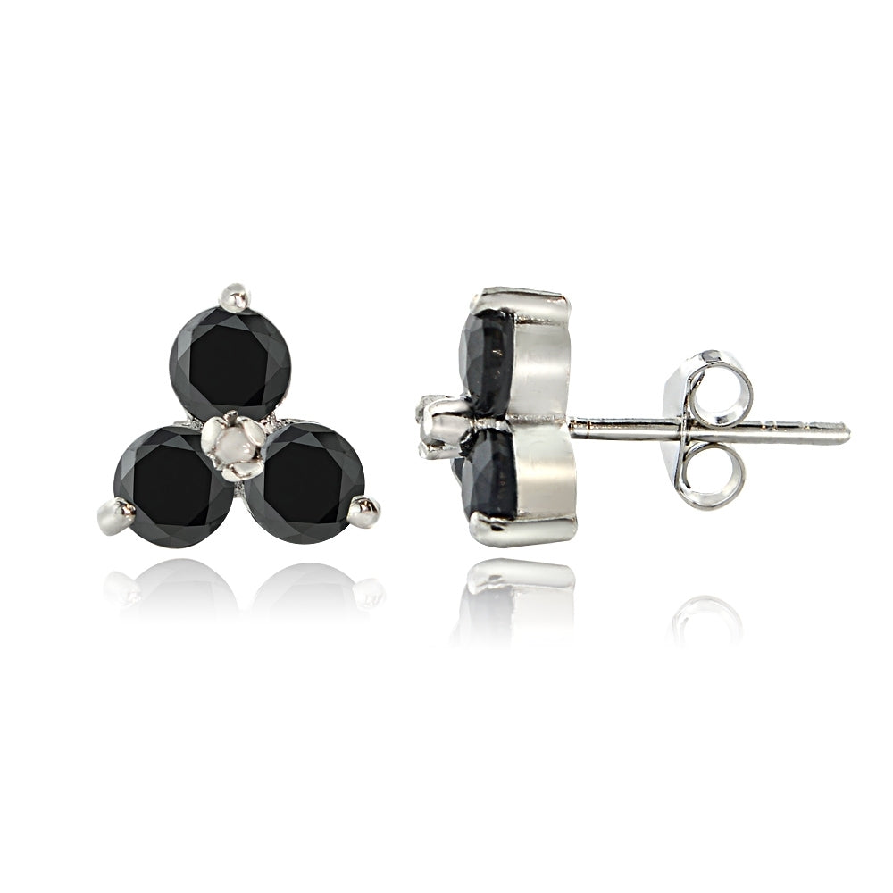 Sterling Silver Sapphire & Diamond Accent Three Stone Earrings
