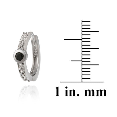 Sterling Silver Black Genuine Sapphire and Created Diamond CZ Hoop Earrings-3
