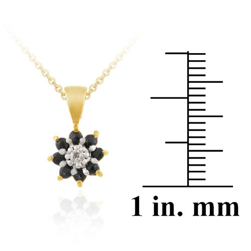 18K Gold over Sterling Silver Sapphire Diamond Accent Flower Necklace-3