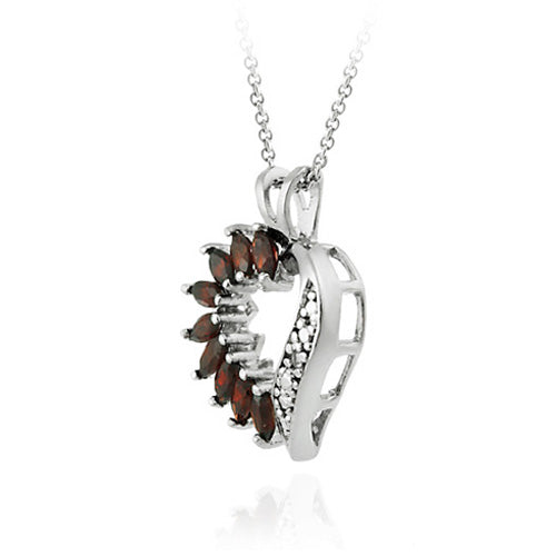 Sterling Silver Garnet and Diamond Accent Heart Pendant
