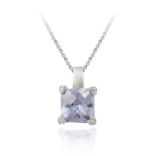 Sterling Silver Lavender CZ Square Solitaire Pendant