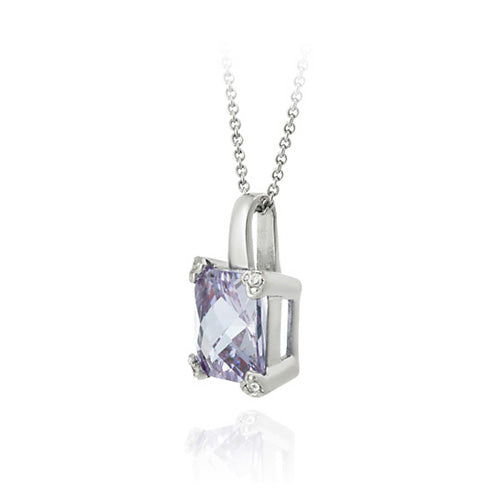 Sterling Silver Lavender CZ Square Solitaire Pendant-2