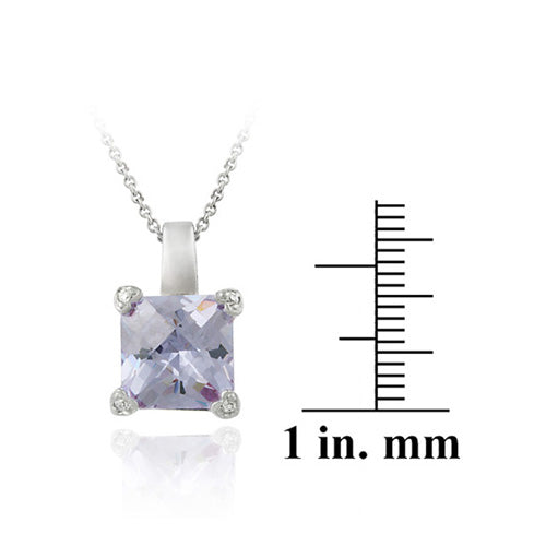 Sterling Silver Lavender CZ Square Solitaire Pendant-3