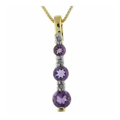 18K Gold over Sterling Silver Amethyst Diamond Accent Past Present Future Drop Necklace