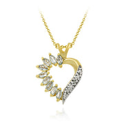 18K Gold over Sterling Silver Diamond Accent Blue Topaz Heart Necklace