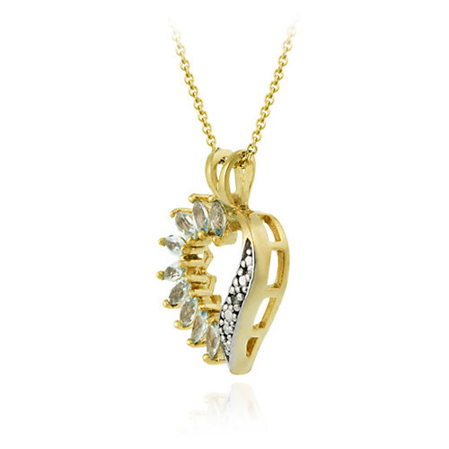 18K Gold over Sterling Silver Diamond Accent Blue Topaz Heart Necklace-2