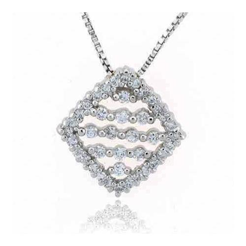Sterling Silver CZ Striped Square Pendant