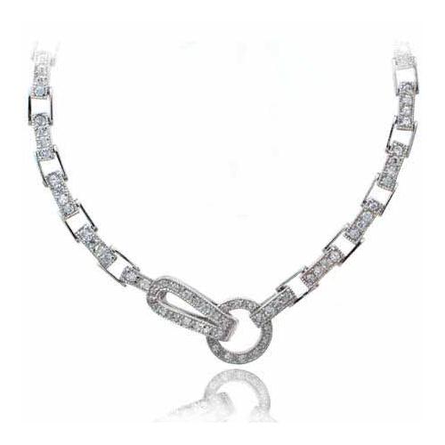 Sterling Silver Pave Created Diamond CZ  Pave Link Necklace