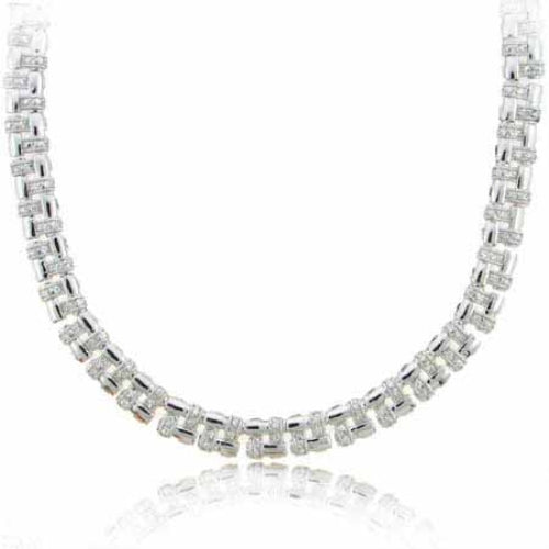 Designer Sterling Silver Created Diamond CZ Basket Weave Necklace