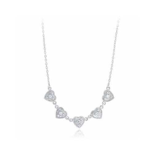 Sterling Silver Cable Chain Created Diamond CZ Heart Necklace