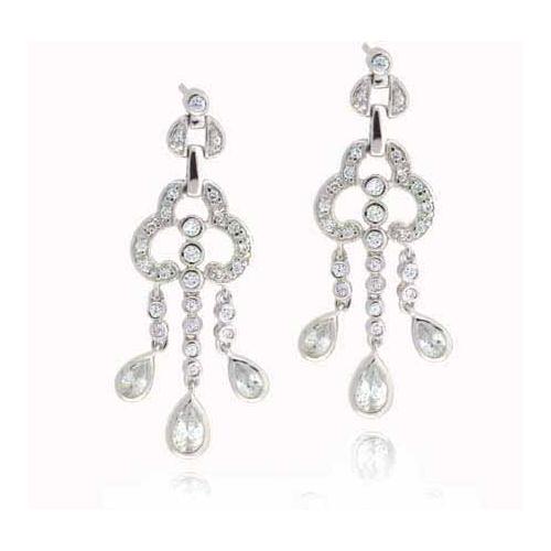 Sterling Silver Designer Created Diamond CZ Designer Chandelier Earrings
