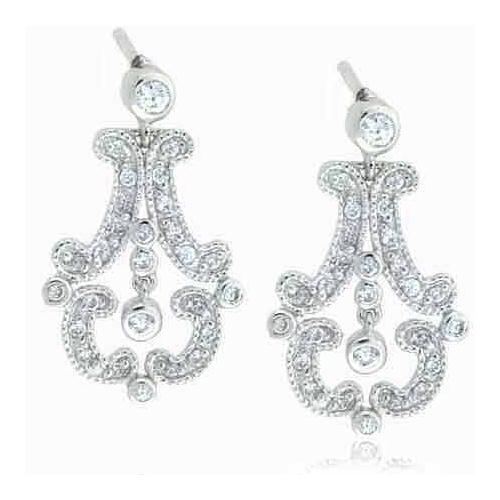 Sterling Silver Created Diamond CZ  Antique Chandelier Earrings
