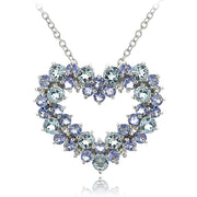 Sterling Silver 1.8ct TGW Aquamarine & Tanzanite & 1/10 ct tdw Diamond Cluster Heart Necklace