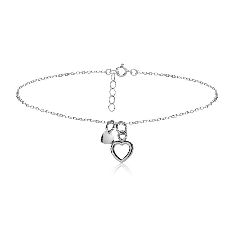 Sterling Silver Double Heart Chain Anklet