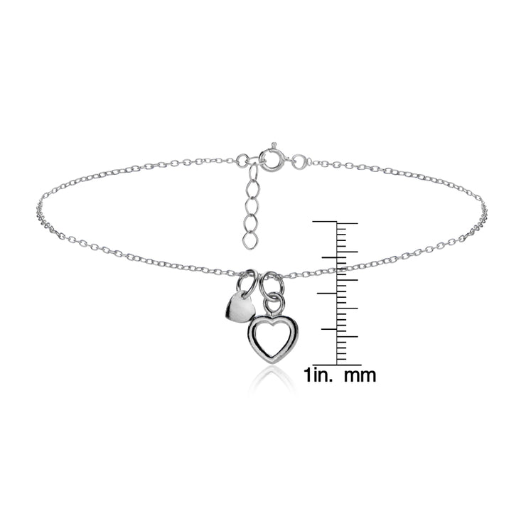 Sterling Silver Double Heart Chain Anklet