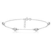 Sterling Silver Textured and Polished Round Beads Chain Anklet