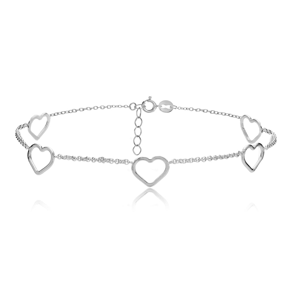 Sterling Silver Open Hearts Chain Anklet