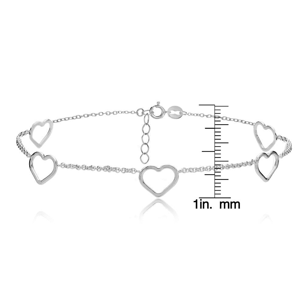 Sterling Silver Open Hearts Chain Anklet-3