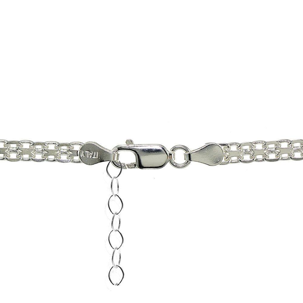 Sterling Silver Italian Polished Bismark Design Dainty Adjustable Chain Anklet-2