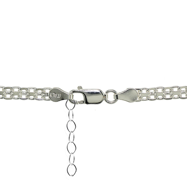 Sterling Silver Italian Polished Bismark Design Dainty Adjustable Chain Anklet