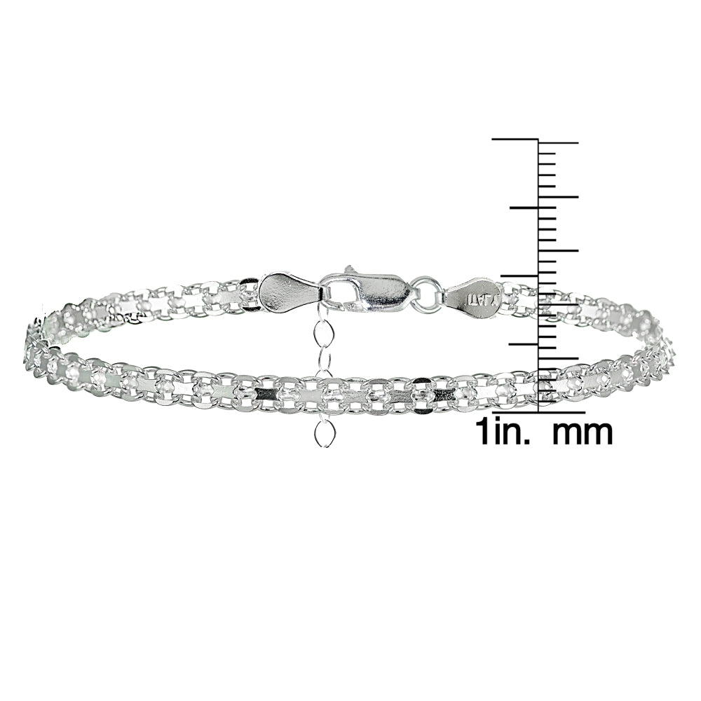 Sterling Silver Italian Polished Bismark Design Dainty Adjustable Chain Anklet-3