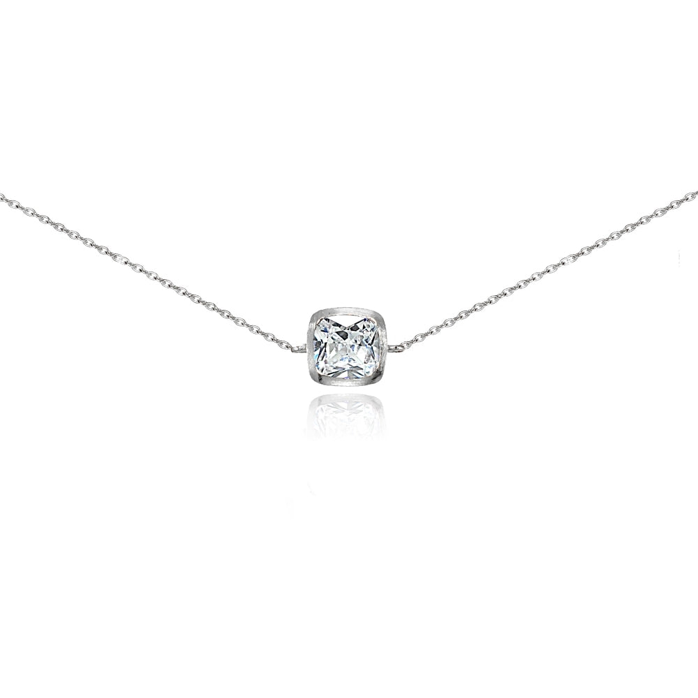 Sterling Silver Cubic Zirconia Cushion-cut Bezel-Set Chain Anklet