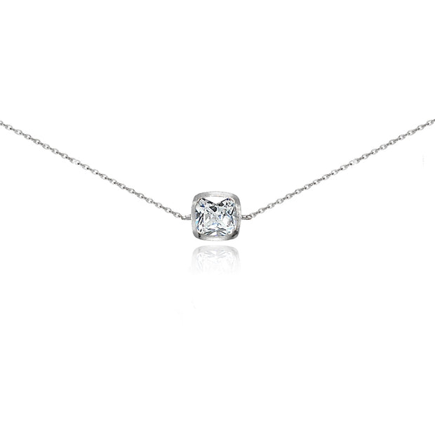 Sterling Silver Cubic Zirconia Cushion-cut Bezel-Set Chain Anklet