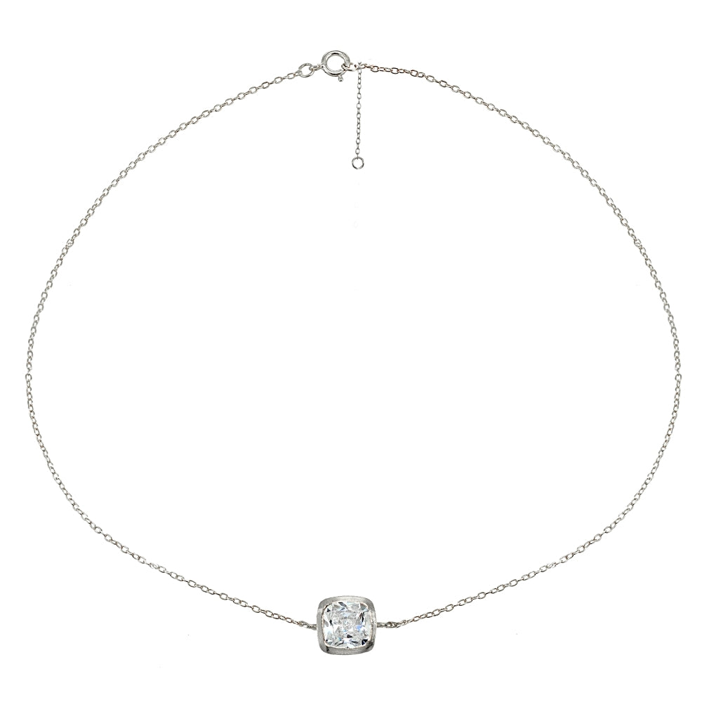 Sterling Silver Cubic Zirconia Cushion-cut Bezel-Set Chain Anklet-2