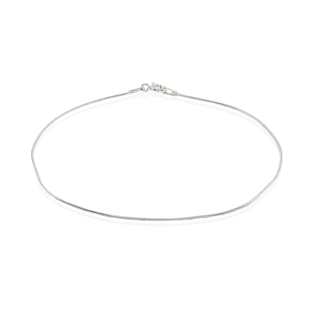 Sterling Silver Italian Thin 0.75mm Snake Chain Anklet, 9mm