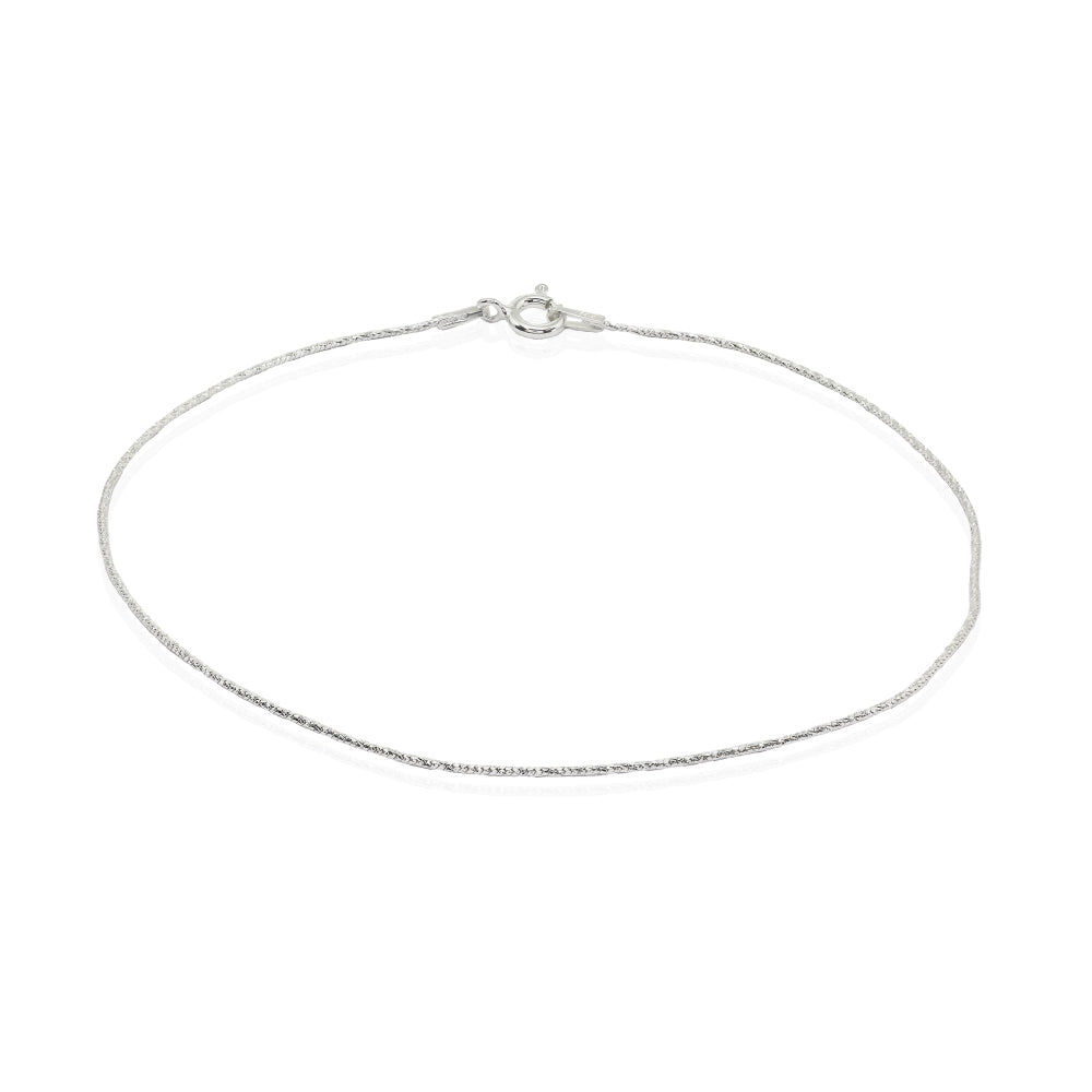 Sterling Silver Italian Thin 0.75mm Diamond-Cut Snake Chain Anklet, 9mm