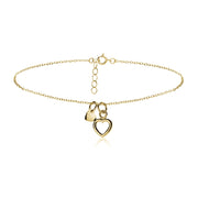 Gold Tone over Sterling Silver Double Heart Chain Anklet