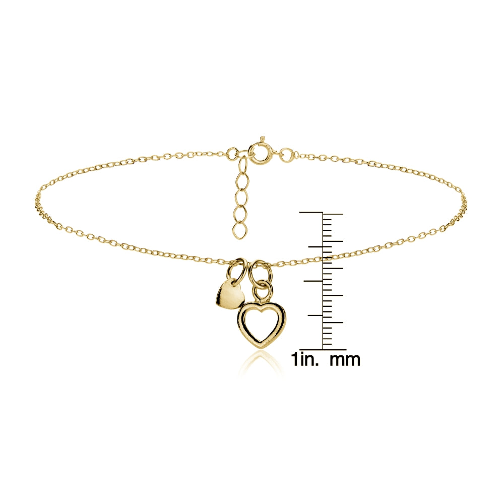 Gold Tone over Sterling Silver Double Heart Chain Anklet-3