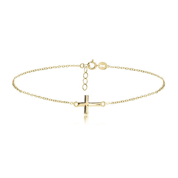 Gold Tone over Sterling Silver Cross Chain Anklet